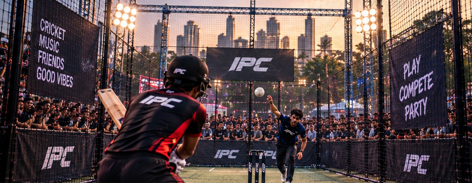 Batter facing a bowler inside the IPC CageGame atmosphere