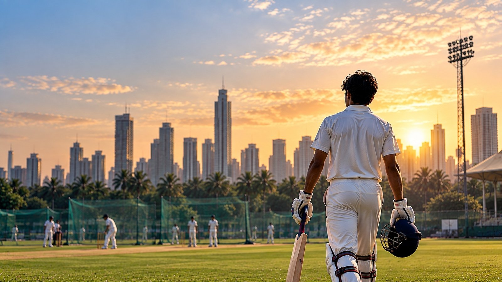 Young Indian cricketer preparing at the crease